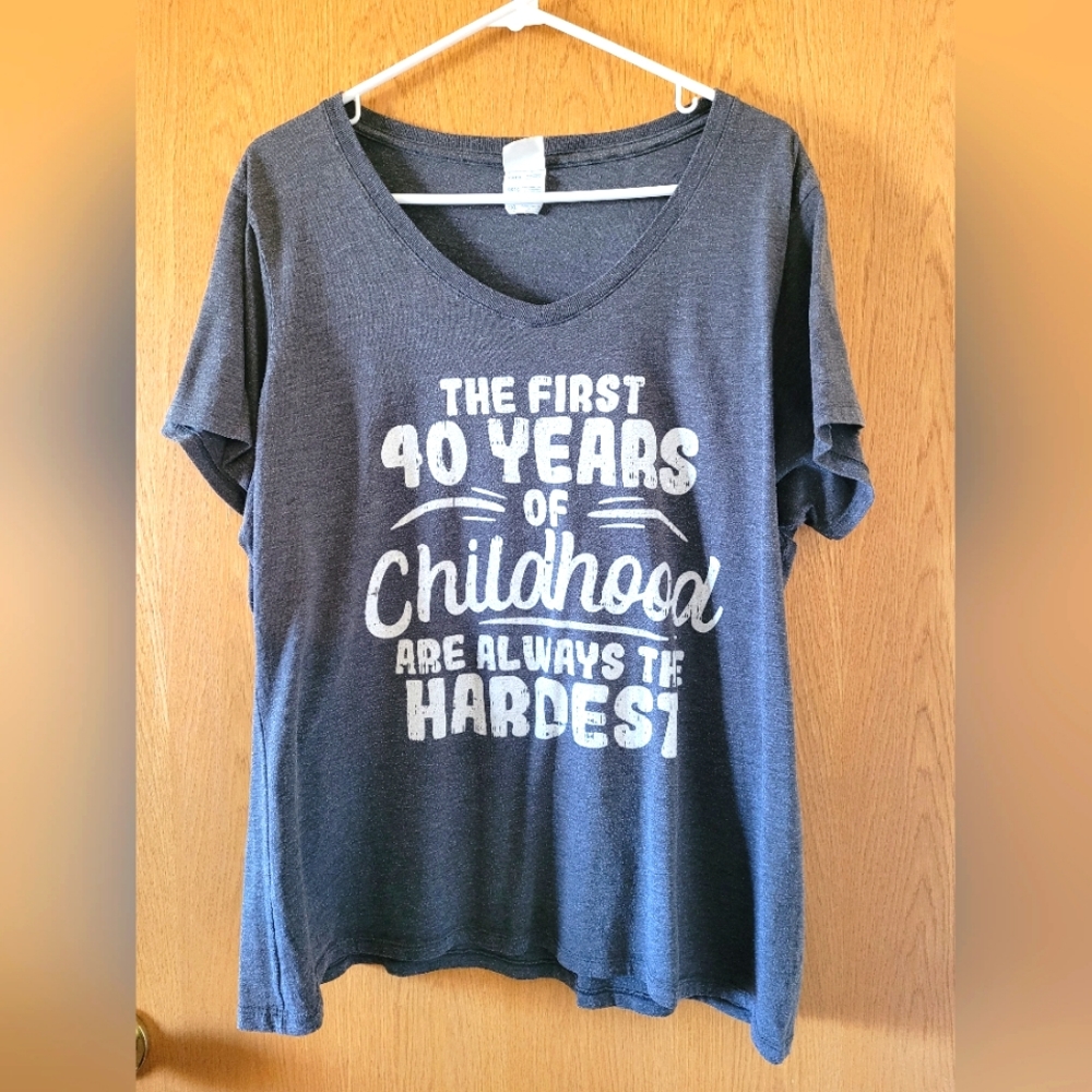 Women's grey, XXL, cotton, V-neck 40th birthday T-shirt